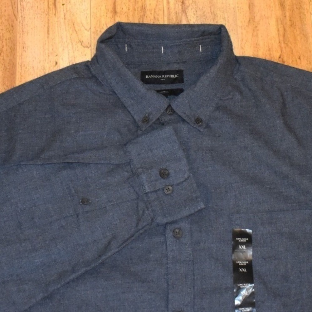 Banana Republic Button Down Shirt Mens XXL Blue NWT Slim Frosted Mel Long Sleeve